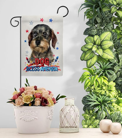 Breeze Decor Patriotic Wire Haired Dachshund Garden House Flag-Kit Dog Puppy Spoiled Paw Canine Fur Pet Nature Farm Animal Creature Decoration Banner Small Yard Gift Double-Sided, Made in USA