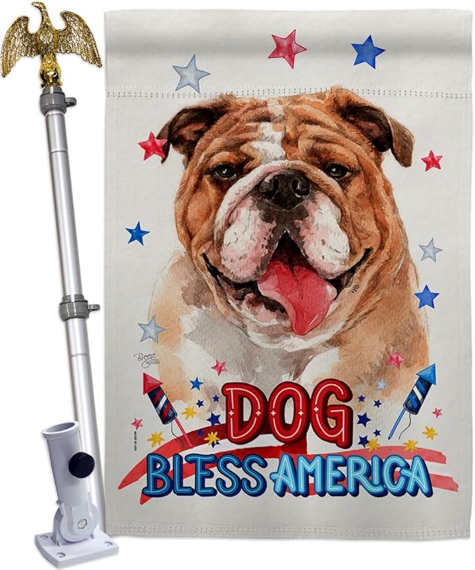 Breeze Decor Patriotic Bulldog House Flag Eagle Set Dog Puppy Spoiled Paw Canine Fur Pet Nature Farm Animal Creature Decoration Banner Small Garden Yard Gift Double-Sided, Made in USA
