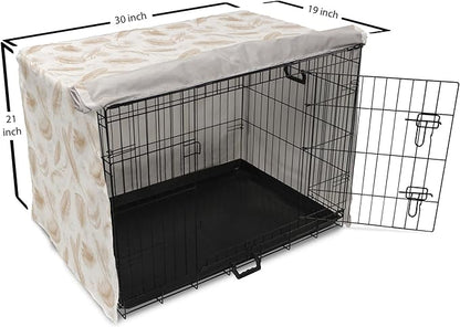 Lunarable Cream Dog Crate Cover, Fluffy Soft Flying Bird Feathers Hand Drawn Style Tender Nature Plumage Pattern, Easy to Use Pet Kennel Cover for Cats & Medium Dogs, 30 Inch, Pale Tan White