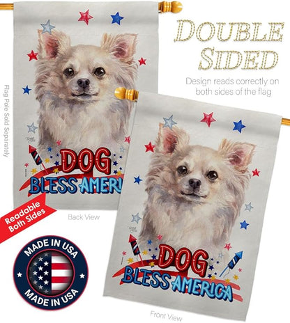Breeze Decor Patriotic White Chihuahua Garden House Flag-Kit Dog Puppy Spoiled Paw Canine Fur Pet Nature Farm Animal Creature Decoration Banner Small Yard Gift Double-Sided, Made in USA
