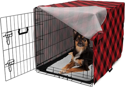 Lunarable Buffalo Plaid Dog Crate Cover, Grid Style Illustration with Horizontal Lines Pattern Diamond, Easy to Use Pet Kennel Cover for Medium Large Dogs, 36 Inch, Orange and Charcoal Grey