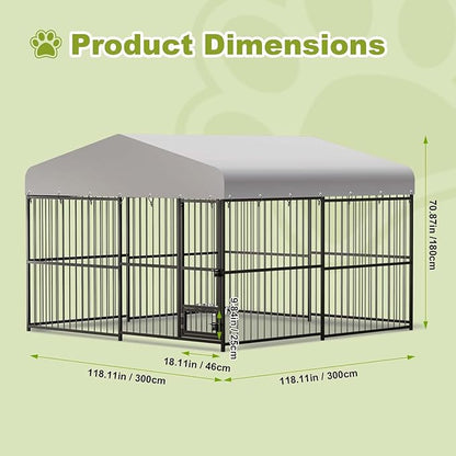 10x10x6FT Large Dog Kennel Outside Dog Playpen Outdoor Dog Enclosures with UV-Resistant Waterproof Roof Covered Dog House Outdoor,Lock,for Medium and Large Dogs,Easy Assembly