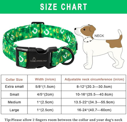 ARING PET St Patrick's Day Dog Collar-Cotton Clovers Dog Collar, Adjustable Shamrock Pet Collar Trefoil Puppy Collars with Quick Release Buckle