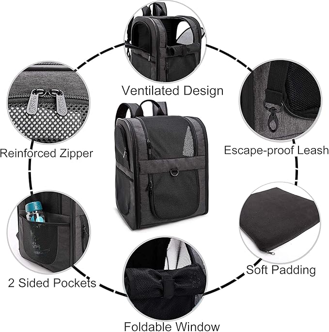 Apollo Walker Pet Carrier Backpack for Large/Small Cats and Dogs, Puppies, Safety Features and Cushion Back Support for Travel, Hiking, Outdoor Use (Black-Expandable)