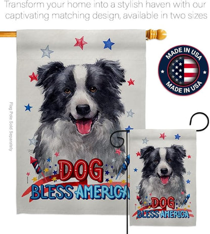 Breeze Decor Patriotic Border Collie House Flag Pack Dog Puppy Spoiled Paw Canine Fur Pet Nature Farm Animal Creature Embroidery Banner Small Garden Yard Gift Double-Sided, Made in USA