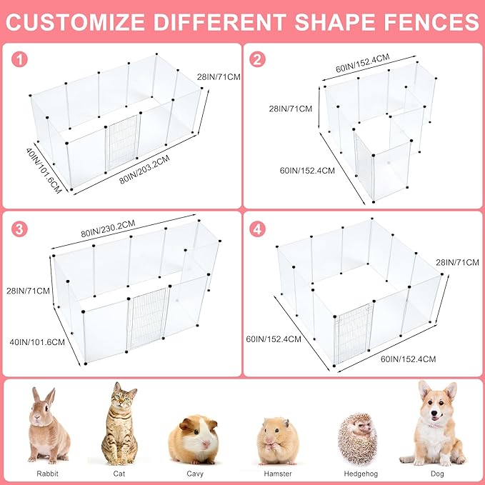BRIAN & DANY Dog Playpen Portable for Small Animals, Dog Play Pen Indoor, Transparent Pet Playpen for Puppies, Cats, 80" L x 40" W x 28" H
