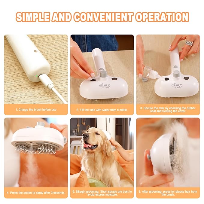 FURGO Cat Steam Brush for Shedding,3 in 1 Steam Pet Brush for Cats & Dogs, Efficient Hair Removal & Cleaning, Pet Hair Removal Tool Suitable for All Pet Fur Types