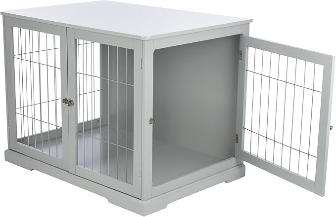 TRIXIE 38.7" Indoor Dog Crate, Wooden Crate Table for Dogs Up to 66 lb, Large Dog Kennel, Perfect in Any Room, Gray