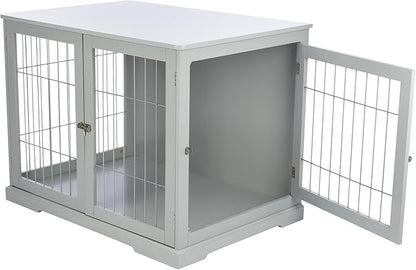TRIXIE 38.7" Indoor Dog Crate, Wooden Crate Table for Dogs Up to 66 lb, Large Dog Kennel, Perfect in Any Room, Gray