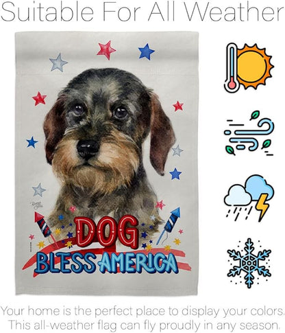 Breeze Decor Patriotic Wire Haired Dachshund Garden House Flag-Kit Dog Puppy Spoiled Paw Canine Fur Pet Nature Farm Animal Creature Decoration Banner Small Yard Gift Double-Sided, Made in USA