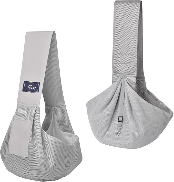 CUBY Dog and Cat Sling Carrier, Hands Free Reversible Pet Papoose Bag, Soft Pouch Adjustable, Suitable for Puppy Cats for Outdoor Travel (Grey Mesh, one Size mesh)