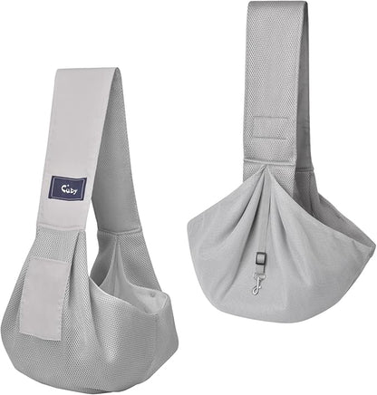 CUBY Dog and Cat Sling Carrier, Hands Free Reversible Pet Papoose Bag, Soft Pouch Adjustable, Suitable for Puppy Cats for Outdoor Travel (Grey Mesh, one Size mesh)