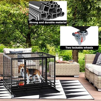 FDW Dog Crate Dog Cage Dog Kennel for Large Dogs Heavy Duty 48 Inches Pet Playpen for Training Indoor Outdoor with Plastic Tray Double Doors & Locks Design
