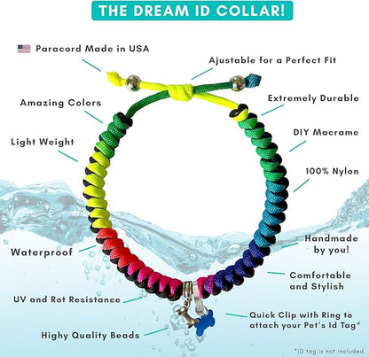 CORDA Crafts - Paracord Kit - Complete Accessories for Making Necklace Dog and Owner Matching Bracelet - Easy Video Tutorial - Waterproof Pet ID Tag Clip Included - Large Dog, Rainbow