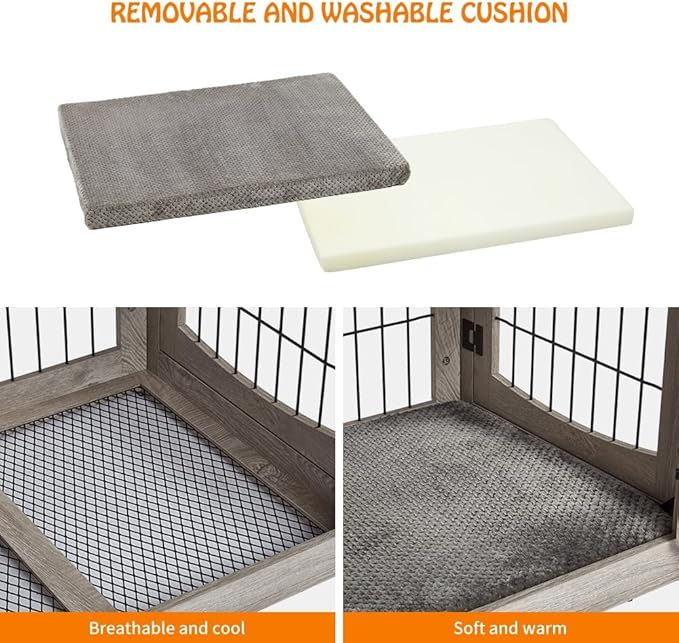 Dog Crate Furniture with Storage Drawers,39.4" Wooden Dog Crate Table with 2 Drawers,Indoor Dog Kennel with Cushion,Dog House,Dog Cage,Side End Table Crate