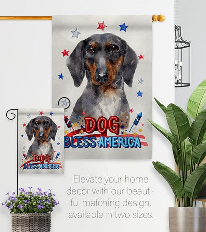 Breeze Decor Patriotic Black Tan Dachshund House Flag Set Dog Puppy Spoiled Paw Canine Fur Pet Nature Farm Animal Creature Decoration Banner Small Garden Yard Gift Double-Sided, Made in USA