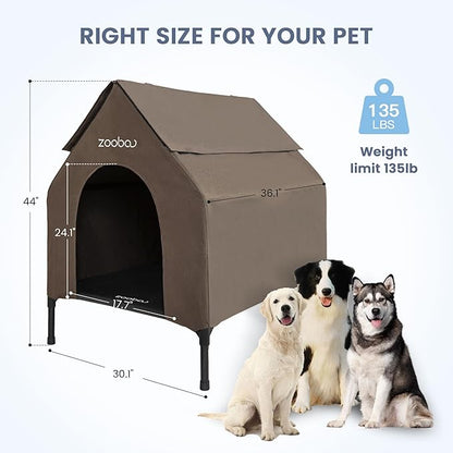 36" Large Dog House, Dog House for Large Dog Indoor or Outside, Weatherproof 600D PVC Dog House Outdoor, Featuring Breathable 2x1 Textilene Elevated Dog Bed, Easy Clean(Brown)