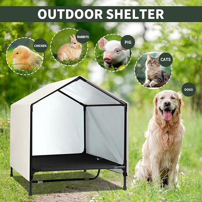 Indoor Outdoor Dog House | Elevated Dog Bed with Canopy for Medium Large Dogs, Outside Raised Dog Bed, Waterproof & Sunproof Shade Shelter Tent(30" x 25")