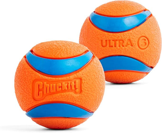 Chuckit! Ultra Ball Dog Toy - Small Bouncy Fetch Balls For Dogs 0-20 lbs - Made from Durable Rubber - Floating Water Pet Toys - Size Small - 2-inch Diameter - Pack of 2
