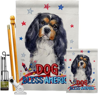 Breeze Decor Patriotic Cavalier Spaniel Garden House Flag-Kit Dog Puppy Spoiled Paw Canine Fur Pet Nature Farm Animal Creature Decoration Banner Small Yard Gift Double-Sided, Made in USA