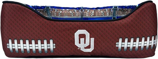 NCAA Oklahoma Sooners Stadium Dog Bed, Pet Pillow Bed for Dogs, Sporty Football Dog Bed and Lounge Cushion