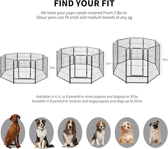 Dog Playpen, Dog Fences for The Yard, Portable Outdoor Dog Playpen for Large/Medium/Small Dogs, Foldable Metal Dog playpen, with Doors (8 Panels, 24")