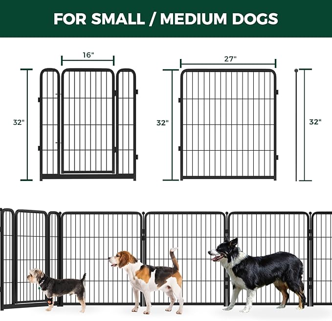 FXW Homeplus Dog Playpen for Indoor Use - Stress-Free and Safe Play, Heavy Duty 32 Inch 16 Panels Dog Pen for Small and Medium Dogs, Black│Patented