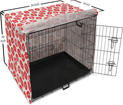 Lunarable Kiss Dog Crate Cover, Rhythmic Make up Red Luscious Lips Lipstick Imprint Illustration, Easy to Use Pet Kennel Cover for Cats & Medium Dogs, 24 Inch, Dark Pink and White