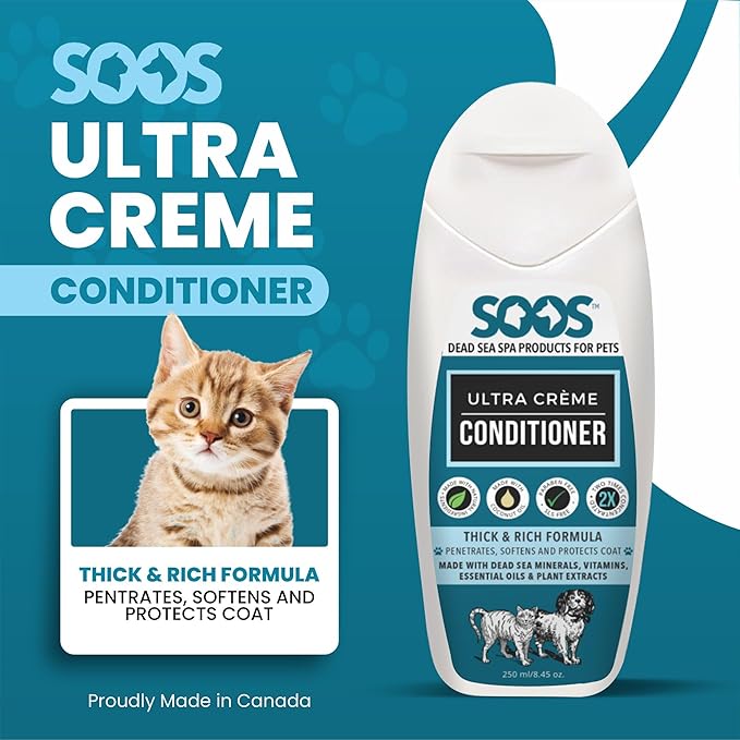 Soos Pets Ultra Crème Conditioner for Dogs and Cats | Natural Dead Sea Minerals | Smoothness, Polish Deeply | Absorbing with Vitamins Essential Oils Natural Ingredients - 250ml