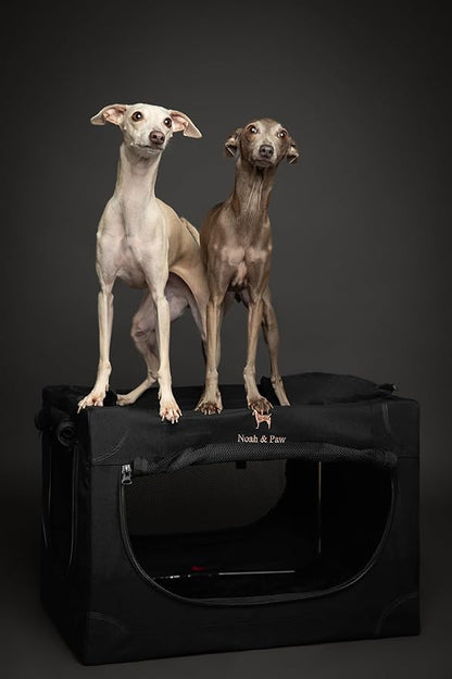 Noah & Paw Collapsible Dog Crate 26 Inch, Small Dog Crate for Small Medium Breeds, Travel Kennel for Car, Including Pet Mat for Pet Cage, 2 Storage Pockets, Handbag, 10mm Locking Zipper 26 * 17 * 17