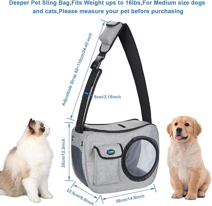 OWNPETS Pet Sling Carrier, Pet Airline Carrier Travel Bag, Fit 10~15lb Small Dogs, Comfortable, Adjustable, Perfect for Airline, Travelling, Daily Walk, Outdoor Activity and Weekend Adventure
