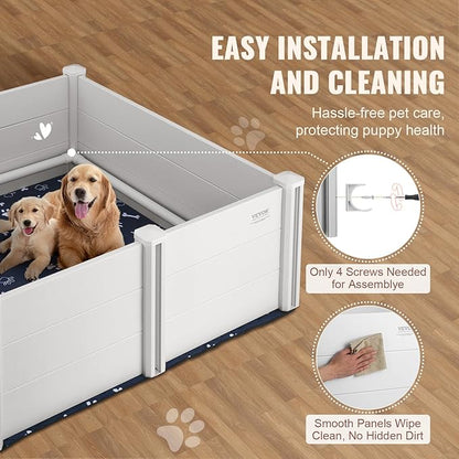 VEVOR Whelping Box for Dogs, 48 x 48 x 18.1in Whelping Box for Puppies, Whelping Pen for Puppies, Dog Birthing Box with Rails and Washable Pee Pad, Whelping Box for Large Breed Dogs, White