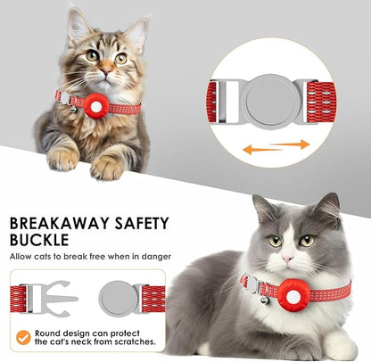 Cat Tracker, Waterproof Pet Tracker for Cats, Cat Tracker Collar with Safety Elastic Buckle, Works with Any Collar,GPS Tracker Compatible with Apple Find My App (Only iOS), No Monthly Fee, Red-40318