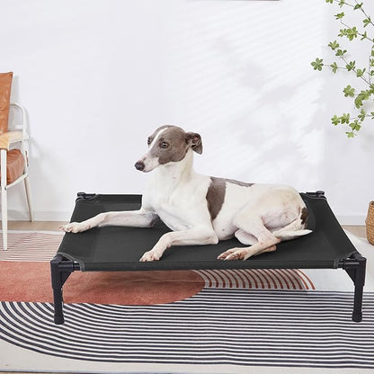 pettycare Elevated Outdoor Dog Bed - Raised Dog Bed for Large Dogs, Heavy Duty Dog Cot Bed Waterproof, Cooling Elevated Dog Bed with Washable Breathable Teslin Mesh, Durable, Non Slip, 42 Inch, Black