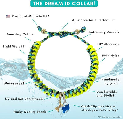 CORDA Crafts - Paracord Kit - Complete Accessories for Making Necklace Dog and Owner Matching Bracelet - Easy Video Tutorial - Waterproof Pet ID Tag Clip Included - Small Dog, Ocean