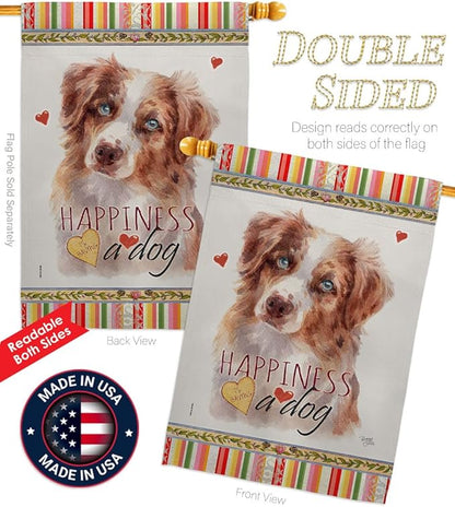 Breeze Decor Red Australian Shepherd Happiness House Flag-Pack Dog Puppy Spoiled Paw Canine Fur Pet Nature Farm Animal Creature Embroidery Banner Small Garden Yard Gift Double-Sided, Made in USA