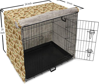 Lunarable Thanksgiving Dog Crate Cover, Special Day Family Dinner Classical Delicious Meal Abundance Harvest, Easy to Use Pet Kennel Cover for Cats & Medium Dogs, 24 Inch, Orange Brown Green