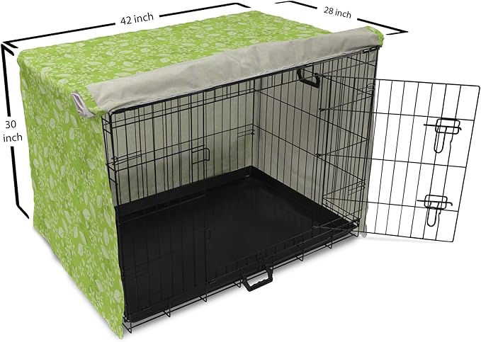 Lunarable Green Dog Crate Cover, Flourishing Spring Flowers Fresh Summer Meadow Themed Graphic Flora Print, Easy to Use Pet Kennel Cover for Medium Large Dogs, 42 Inch, Apple Green Pale Green