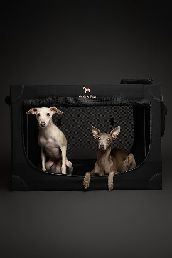 Noah & Paw Collapsible Dog Crate 30 Inches, Large Dog Crate for Large Medium Breeds, Travel Kennel for Car, Including Pet Mat for Pet Cage, 2 Storage Pockets, Handbag, 10mm Locking Zipper 30*21*21