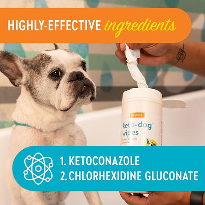 Keto Dog Shampoo and Wipes Combo for Pets | Soothing Shampoo (12oz) and Convenient Wipes (60ct) for Pets’ Irritated Skin | Relief for Skin Problems in Dogs and Cats
