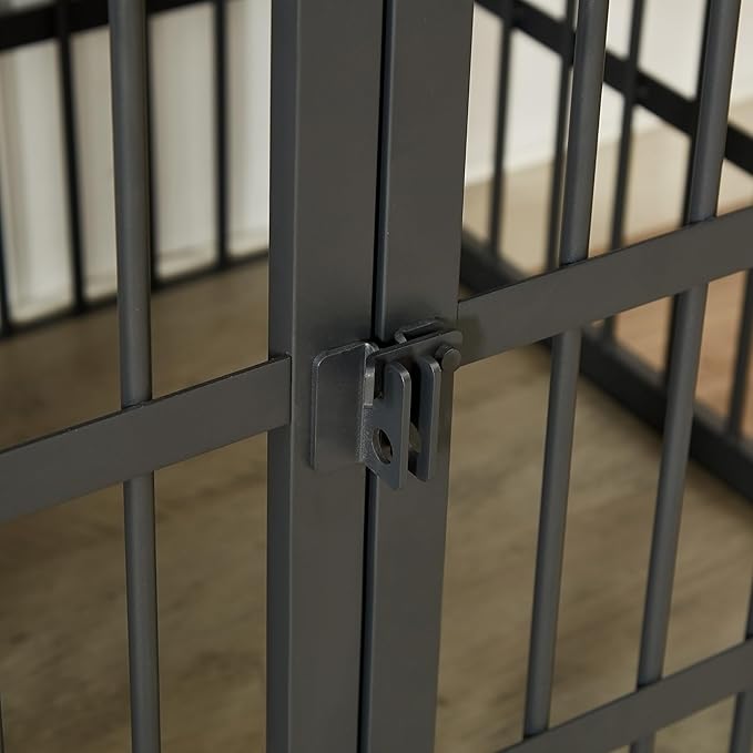 Furniture Style Dog Crate,Wrought Iron Frame with Side Openings,Wheels,Flip-Up Top,Durable and Stylish Pet Kennel for Home Use,Grey