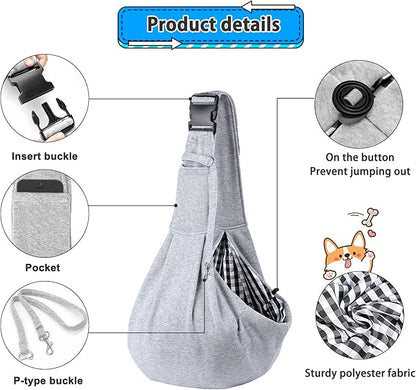 Kanemc Dog Sling Carrier for Small Dogs Cat Puppy Pets Up to 16.5lbs, Comfy Hard Bottom Support, Adjustable Padded Shoulder Strap, Hands-Free Dog Carrier Sling Bag for Outdoor Travel