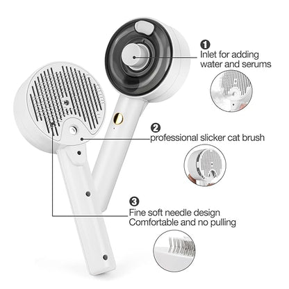 Steam Brush for Cats,3 in 1 Steamy Pet Brush Dog for Shedding for Indoor Cats,Water Brush for Cats Dogs,Spritz Defur Comb for Cats,Pet Grooming Brush Removal Comb with Spray for Cats（White）