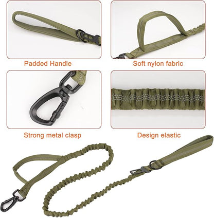 KCUCOP Tactical Dog Collar, Heavy Duty Dog Collar with Handle and Metal Buckle, Military Thick Dog Collars for Medium and Large Dogs(Green-Reflective Set-L, 1 Patch)