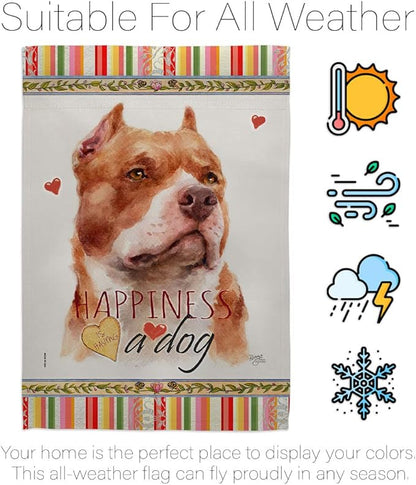 Breeze Decor Fawn Pitbull Happiness House Flag Dowel Set Dog Puppy Spoiled Paw Canine Fur Pet Nature Farm Animal Creature Decoration Banner Small Garden Yard Gift Double-Sided, Made in USA