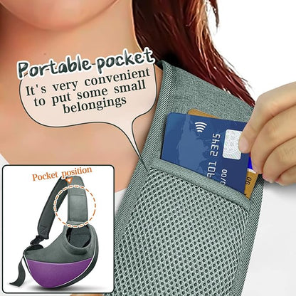 Dog Cat Sling Carrier, Adjustable Padded Shoulder Strap, with Mesh Pocket for Outdoor Travel (S - Up to 6 lbs, Light Purple - Grey)