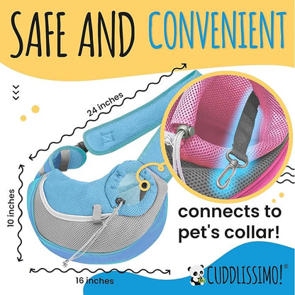 Pet Sling Carrier - Small Dog Puppy Cat Carrying Bag Purse Pouch -For Pooch Doggy Doggie Yorkie Chihuahua Baby Papoose Bjorn -Travel Front Backpack Chest Body Holder Pack To Wear (Blue-L)