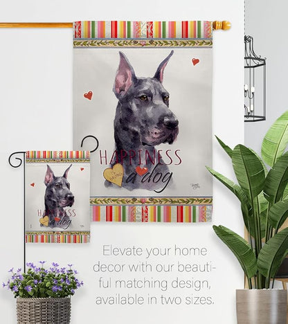 Breeze Decor Cropping Black Dane Happiness House Flag-Pack Dog Puppy Spoiled Paw Canine Fur Pet Nature Farm Animal Creature Support Our Troops Garden Yard Gift Double-Sided, Made in USA