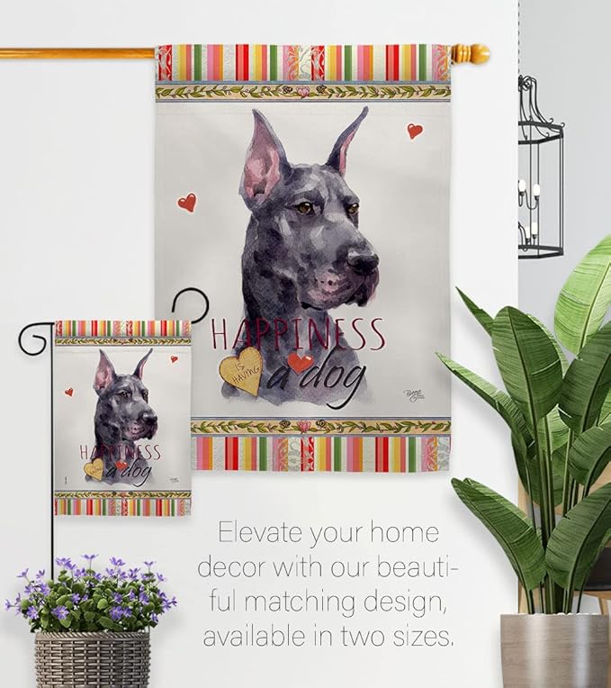 Breeze Decor Cropping Black Dane Happiness House Flag-Eagle Set Dog Puppy Spoiled Paw Canine Fur Pet Nature Farm Animal Creature Banner Small Garden Yard Gift Double-Sided, Made in USA