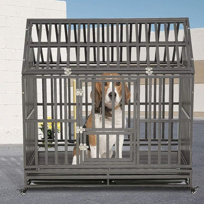 KELIXU 48" Heavy Duty Dog Crate Large Dog cage Dog Kennels and Crates for Large Dogs Indoor Outdoor with Double Doors, Locks and Lockable Wheels, Black